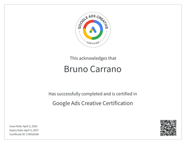 Google Ads Creative Certification — Bruno Carrano