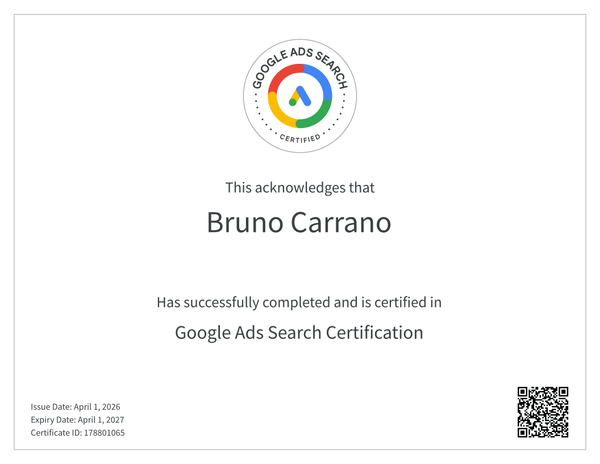Google Ads Search Certification — Bruno Carrano